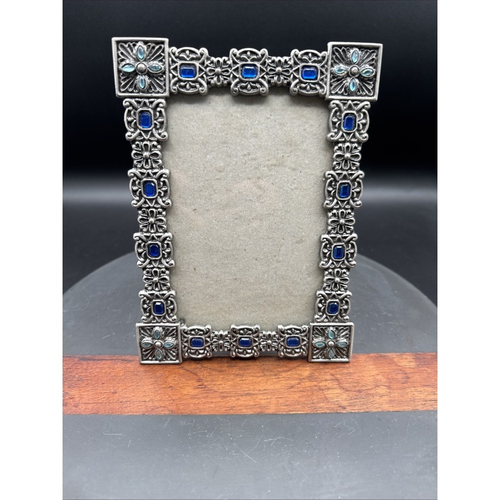Small Silver and Blue Rhinestone Frame Boho Revival Coastal Cottage Fairy